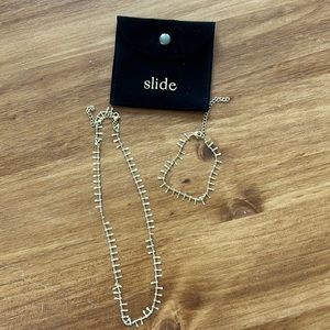 Slide gold necklace and matching bracelet